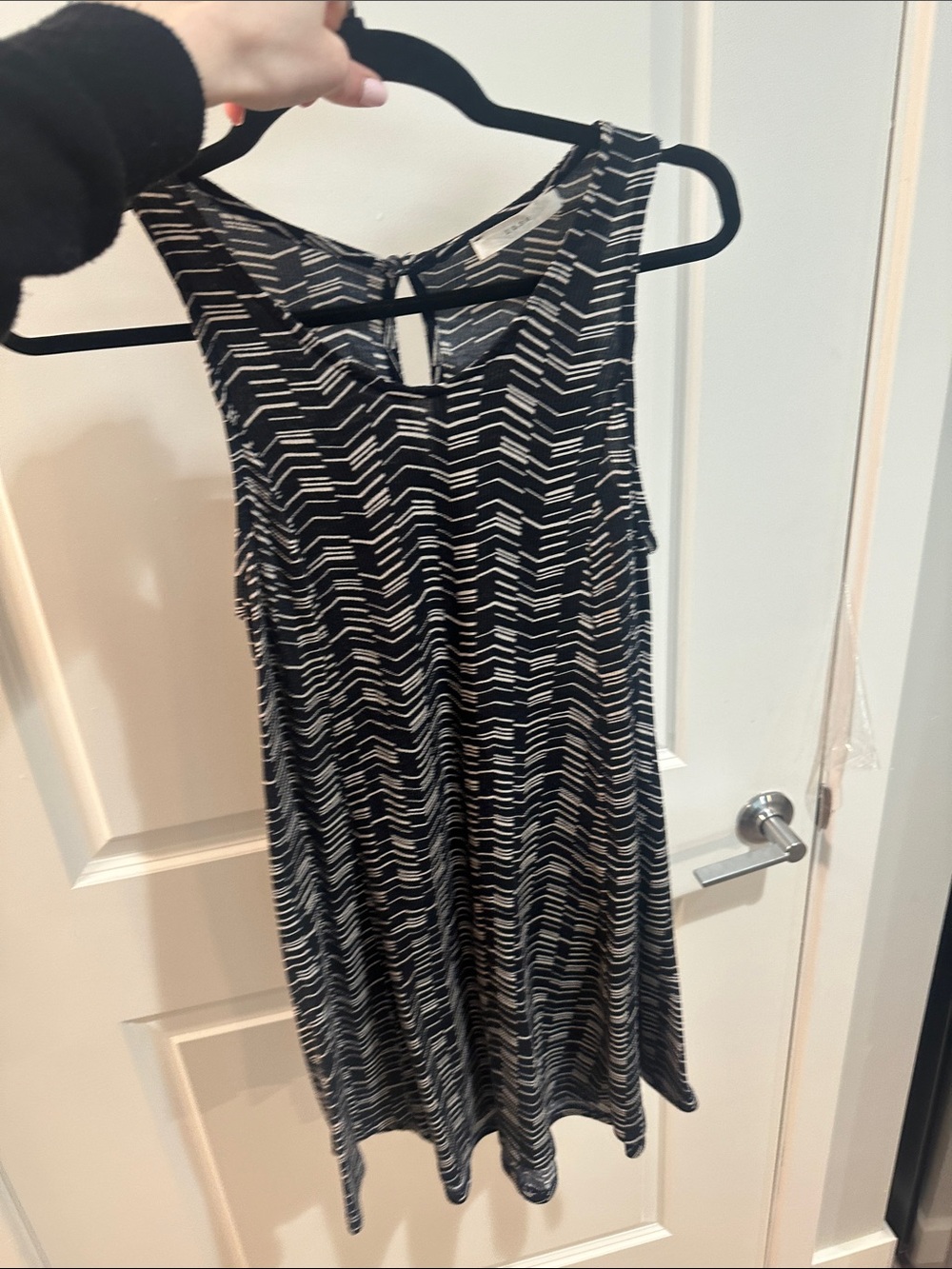 Lush Black and White Sleeveless Patterned Swing Dress